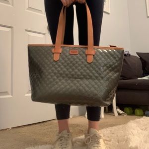 Consuela East/West Pearl Grey Quilted Large Tote
